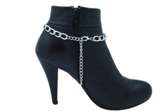 Turquoise Bead Medallion Charm Silver Metal Boot Chain