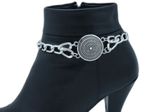 Silver Metal Chain Boot Bracelet Shoe Swirl Coin Charm Bling Anklet Strap