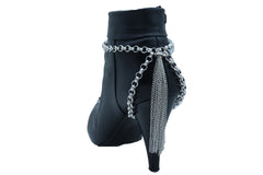 Silver Metal Chain Boot Bracelet Shoe Charm Wrap Around Tassel Fringes