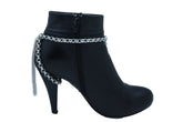 Silver Metal Chain Boot Bracelet Shoe Charm Wrap Around Tassel Fringes