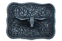 NEW Texas Longhorn Filigree Background Silver Metal Belt Buckle