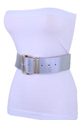 Solid Colored Faux Leather Two-Bar Loop Square Buckle Classic Belt
