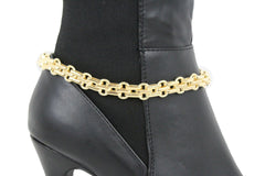 Women Boot Gold Metal Chain Links Bracelet Shoe Anklet Bling Classic Look Charm Style Look