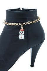 Snowman Christmas Holiday Charm Gold Metal Boot Chain
