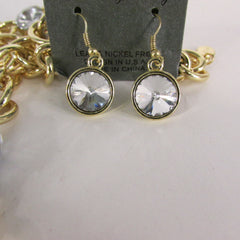 Extra Long Gold Metal Chain Links Large Rhinestones Necklace + Earrings Set New Women Fashion - alwaystyle4you - 2