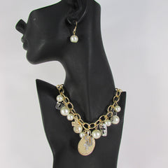 Gold Metal Chains Necklace Coin Cross Charms Imitation Pearls beads Women Fashion - alwaystyle4you - 1