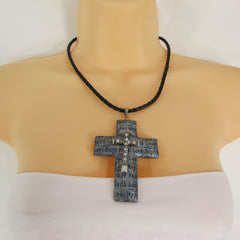 Love Hope Faith Large Silver Cross Pendant Necklace + Earring Set New Women Fashion - alwaystyle4you - 2