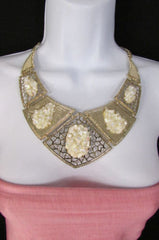 Silver / Gold Stones Metal Plates Classic Necklace + Earrings Set New Women Fashion - alwaystyle4you - 2