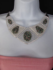 Silver / Gold Stones Metal Plates Classic Necklace + Earrings Set New Women Fashion - alwaystyle4you - 3