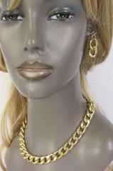Gold / Silver Chunky Metal Thick Chain Links Hip Hop Necklace +Earring Set New Women Fashion - alwaystyle4you - 2