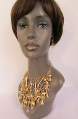 Gold Chains Skulls Strands Skeleton Bones Necklace + Earrings Set New Women Fashion - alwaystyle4you - 3
