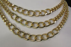 Gold Three Thick Chains Links Strands Necklace + Earrings Set New Women Trendy Fashion - alwaystyle4you - 2