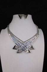 Gold Silver New Women 14" Strands Metal Chains Fashion Necklace Arrows + Earring Set - alwaystyle4you - 3