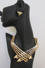 Gold Silver Women 14" Strands Metal Chains Fashion Necklace Arrows + Earring Set - alwaystyle4you - 2