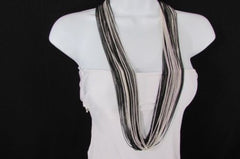 Silver Black / Antique Gold Thin Multi Chains Long Necklace + Earrings Set New Women Fashion - alwaystyle4you - 4