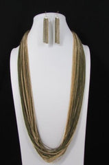 Silver Black / Antique Gold Thin Multi Chains Long Necklace + Earrings Set New Women Fashion - alwaystyle4you - 5