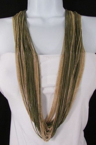 Silver Black / Antique Gold Thin Multi Chains Long Necklace + Earrings Set New Women Fashion - alwaystyle4you - 2