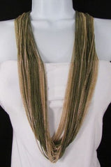 Silver Black / Antique Gold Thin Multi Chains Long Necklace + Earrings Set New Women Fashion - alwaystyle4you - 2