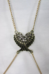 New Women Antique Gold Body Chain Long Necklace Angel Wings Fashion Jewelry Rhinestones - alwaystyle4you - 2