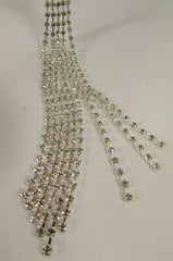New Women Fashion Necklace Silver Metal Chains Long Neck Tie Pendant Rhinestones 14" Drop - alwaystyle4you - 3