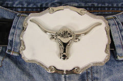 New Men White Metal Cowboy Western Fashion Big Buckle Silver Bull Head 3D Face - alwaystyle4you - 1
