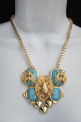 Trendy Blue / Black Bead Insect Flies Bugs Gold Chain Necklace + Matching Earring Set New Women Fashion - alwaystyle4you - 2