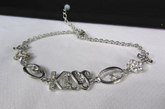 New Women Silver Metal Boot Chains Bracelet Fashion Anklet Foot KISS Pendant Charm Chunky Rhinestones Beach Wedding Jewelry - alwaystyle4you - 3