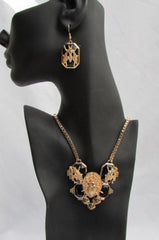 Trendy Blue / Black Bead Insect Flies Bugs Gold Chain Necklace + Matching Earring Set New Women Fashion - alwaystyle4you - 4