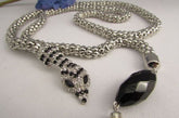 New Women 20" Long Fashion Necklace Silver Metal Snake Chains Belt Black Beads - alwaystyle4you - 4