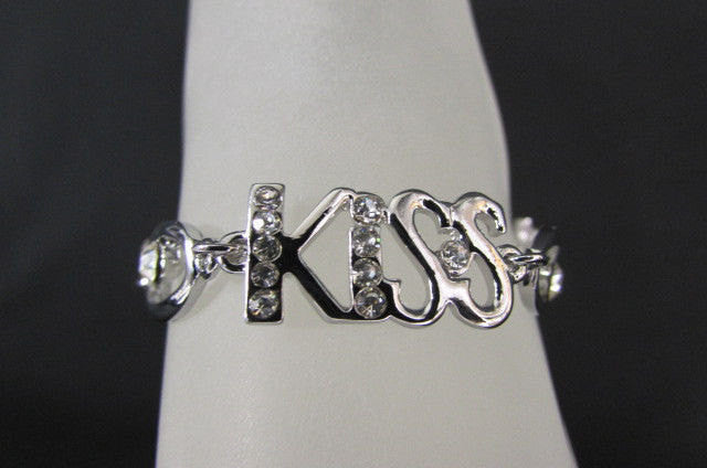 Women Silver Metal Boot Chains Bracelet Fashion Anklet Foot KISS Pendant Charm Chunky Rhinestones Beach Wedding Jewelry - alwaystyle4you - 2