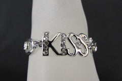 Women Silver Metal Boot Chains Bracelet Fashion Anklet Foot KISS Pendant Charm Chunky Rhinestones Beach Wedding Jewelry - alwaystyle4you - 2