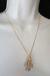 New women long fashion necklace gold thin classic chains skeleton hand skull Halloween - alwaystyle4you - 5