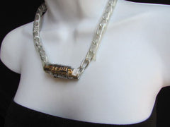 New women fashion necklace silver metal chunky chains number lock - alwaystyle4you - 2