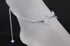 New Silver Metal Thin Chains Casual Classic Fashion Anklet Foot Round Circle Rhinestones Beach Pool Party - alwaystyle4you - 2