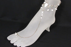 New Women Casual Fashion Toe Ring Slave Anklet Multi Beads Silver Foot Chain Blue / White Stones Beads Pool Beach Party Wedding - alwaystyle4you - 2