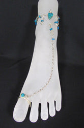 Women Casual Fashion Toe Ring Slave Anklet Multi Beads Silver Foot Chain Blue / White Stones Beads Pool Beach Party Wedding - alwaystyle4you - 4