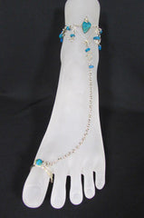 Women Casual Fashion Toe Ring Slave Anklet Multi Beads Silver Foot Chain Blue / White Stones Beads Pool Beach Party Wedding - alwaystyle4you - 4