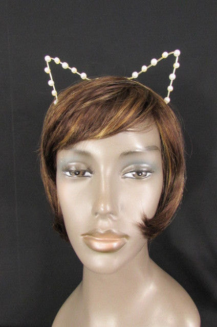 Brand Women Gold Metal Fashion Head Band Small Animals Ears Cream Imitation Pearl Beads - alwaystyle4you - 1