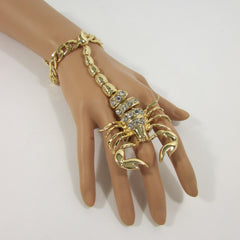 New Women Gold Metal Long Scorpion Connected Hand Chain Classic Fashion Bracelet Finger Slave Ring Rhinestones Wedding Body - alwaystyle4you - 2