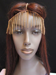 One Size Brand New Women Gold Fashionable Long Front Fringes Metal Head Chains Hair Piece Jewelry - alwaystyle4you - 4