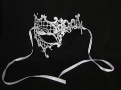 New Women Fashion Mardi Gras White Metal Half Mask Silver Rhinestones Halloween Carnival Half Face Right Side Back Tie - alwaystyle4you - 3