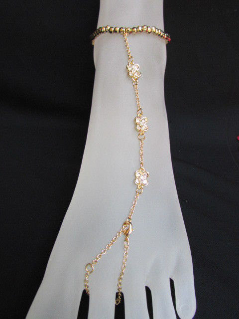 Women Gold Metal Casual Trendy Fashion Anklet Foot Thin Chain Jewelry Small Flower Roses Clear Rhinestones Charm Beach Party Weddings - alwaystyle4you - 1