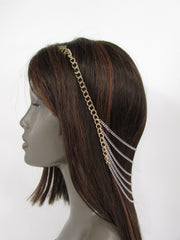 Brand New Trendy Women Gold Metal Long Head Chain Sides Clips Multi Waves Silver / Black Draps Strands Fashion Jewelry #0003 - alwaystyle4you - 1