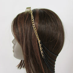 Brand New Trendy Women Gold Metal Long Head Chain Sides Clips Multi Waves Silver / Black Draps Strands Fashion Jewelry #0003 - alwaystyle4you - 2