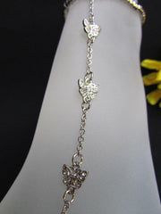 New Women Silver Metal Casual Trendy Fashion Anklet Foot Thin Chain Jewelry Small Butterfly Clear Rhinestones Charms Beach Party Anklet - alwaystyle4you - 2