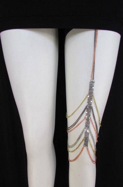 New Causal Women Thigh High Mesh Silver Pewter Pink Gold Multi Metal Belt Long Leg Light Thin Chain Garter Fashion Body Jewelry - alwaystyle4you - 1