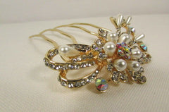 New Women Gold With Silver Flower Rhinestones Fashion Metal Head Pin Fashion Jewelry Hair Accessories - alwaystyle4you - 2