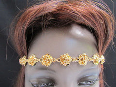 New Women Multi Gold Flowers Leaves Metal Trendy Elastic Black Head Chain Fashion Jewelry Hair Accessories Beach Paty - alwaystyle4you - 3