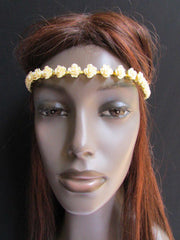One Size Brand Women Elastic Head Chain Cream Flowers Fashion Hair Piece Jewelry Party Beach - alwaystyle4you - 1