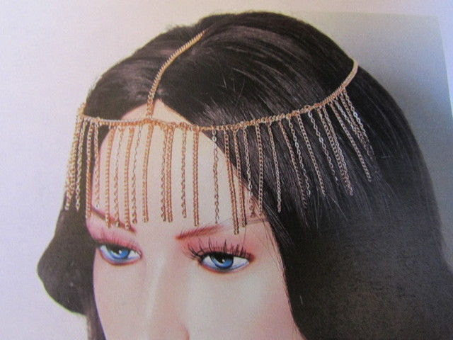 Women Gold Long Drapes Fashion Metal Head Chain Head Band Elastic Fashion Jewelry Hair Accessories - alwaystyle4you - 1